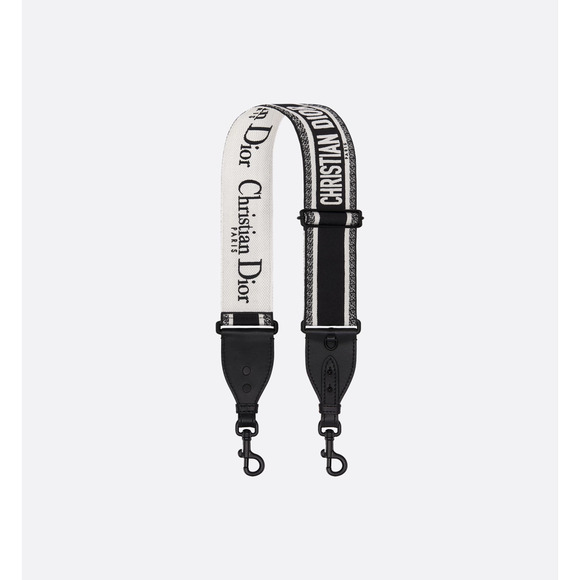 Christian Dior Embroidery Adjustable Shoulder Bag Strap with Ring Black/White - Picture 1 of 6